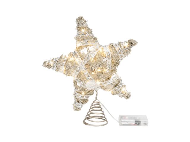 LED SILVER TINSEL STAR TREE TOPPER (14")